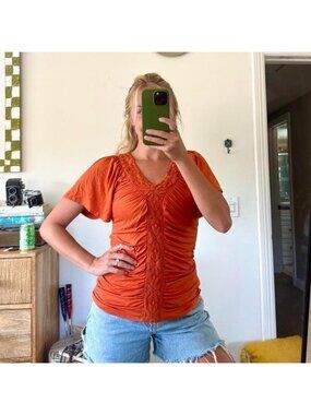 ANTHROPOLOGIE BOHO BLOUSE TOP ORANGE WOMENS SIZE SMALL